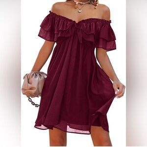 Elegant Off-Shoulder Burgundy Dress